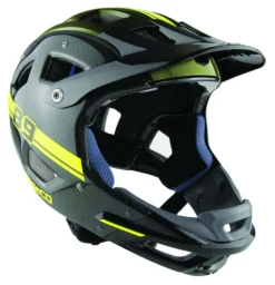CASCO MTBE Fullface Downhill-Helm - Schwarz-Carbon Neon -Fahrradzubehör Geschäft CASCO MTBE FullFace Black Olive Neon Carbon Shiny persp cmyk 300dpi 04 1457